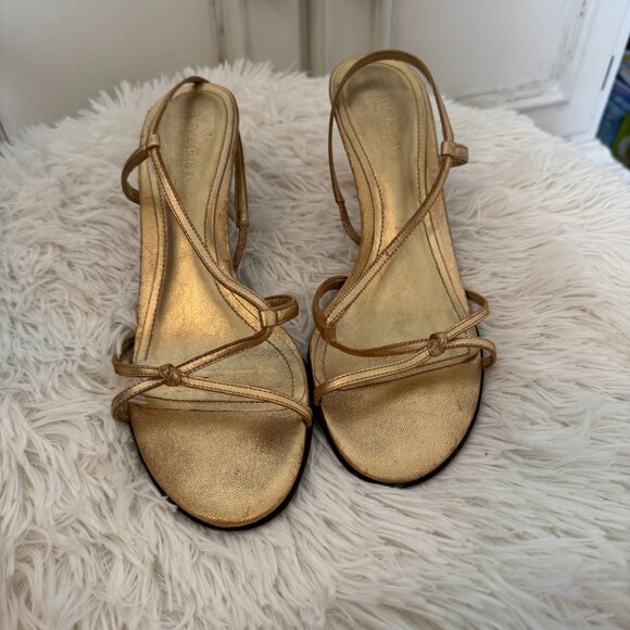 Ralph Lauren Gold Strappy Heels - Picture 2 of 9